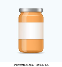 Realistic jar of jam, juice with label vector mockup 