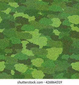 Realistic jeans seamless texture in military green khaki colors. Denim pattern background. Vector illustration