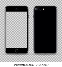 Realistic Jet Black Smartphone with Transparent Screen Isolated. Front and Back Display View For Print, Web, Application. High Detailed Device Mockup Separate Groups and Layers. Easily Editable Vector