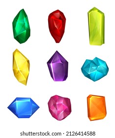 Realistic jewel. Colorful transparent shiny gem stones decent vector collection set isolated