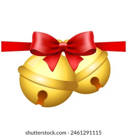 Realistic Jingle Bell Christmas Decoration Vector. Christmas bells vector. Golden christmas bells vector. Merry christmas with bells.