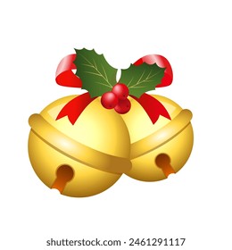 Realistic Jingle Bell Christmas Decoration Vector. Christmas bells vector. Golden christmas bells vector. Merry christmas with bells.