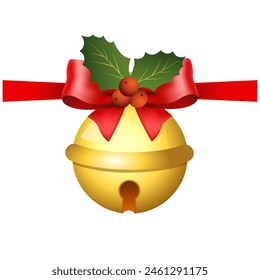 Realistic Jingle Bell Christmas Decoration Vector. Christmas bells vector. Golden christmas bells vector. Merry christmas with bells.