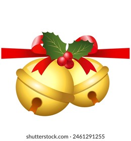 Realistic Jingle Bell Christmas Decoration Vector. Christmas bells vector. Golden christmas bells vector. Merry christmas with bells.