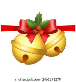 Realistic Jingle Bell Christmas Decoration Vector. Christmas bells vector. Golden christmas bells vector. Merry christmas with bells.