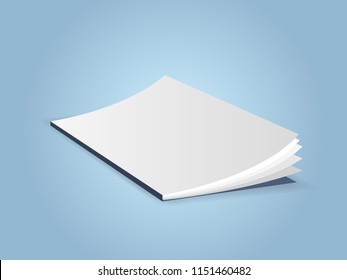 A realistic journal template, a notebook, brochures on a blue background. Vector paper with a shadow. Pure dokument.
