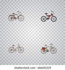 Realistic Journey Bike, Adolescent, For Girl And Other Vector Elements. Set Of Bicycle Realistic Symbols Also Includes Girl, Teenager, Cruise Objects.
