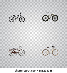 Realistic Journey Bike, Old, Extreme Biking And Other Vector Elements. Set Of Bicycle Realistic Symbols Also Includes Bmx, Cruise, Bike Objects.