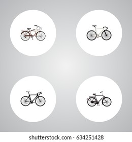 Realistic Journey Bike, Training Vehicle, Road Velocity And Other Vector Elements. Set Of Sport Realistic Symbols Also Includes Velocipede, Bike, Cruise Objects.
