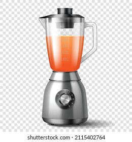 Realistic juicer blender. Mixing electronic equipment for preparing healthy smoothie and fruit vegetable juice isolated on white background. Shake machine for blending cocktail. Vector illustration