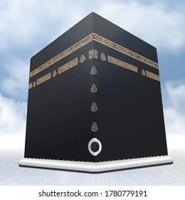 Realistic Kaaba Design With Black Stone For Pilgrimage Of Hajj - All Arabic Decoration On The Kaaba From The Verses Of The Holy Quran