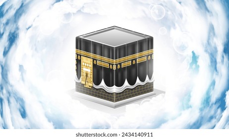 Realistic Kaaba Surrounded by White Clouds Background