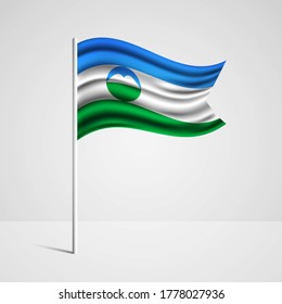 Realistic Kabardino-Balkaria country flag waving in wind. Abstract country flag with flagpole isolated on grey background