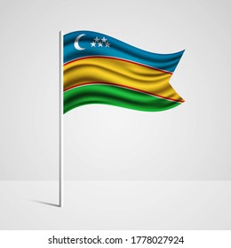 Realistic Karakalpakstan country flag waving in wind. Abstract country flag with flagpole isolated on grey background