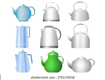 Realistic kettle set isolated on white. Vector illustration