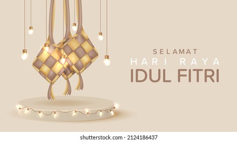 Realistic Ketupat Element for Eid Mubarak Poster Design Vector Illustration