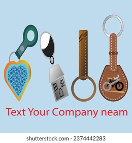 Realistic key chains pendants templates set. Leather designs.