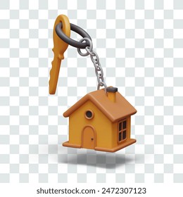 Realistic key with house keychain. Access to housing. Property ownership