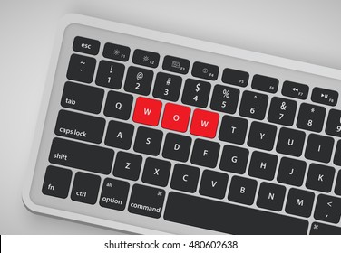 Realistic keyword with a word 'WOW' highlighted, vector illustraion