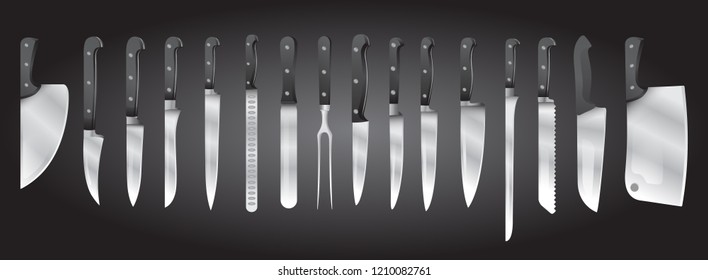 Realistic Kind of Knifes Object Illustration Stock Vector Set