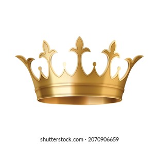 Corona real o princesa tiara. Premio de oro al líder o ganador, dirección real. Signo de monarca. Decoración clásica de Reina y Príncipe. Símbolo medieval heráldico. 3.ª ilustración vectorial