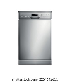 Realistic kitchen appliance composition with isolated front view of electronic household machinery vector illustration