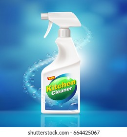 Realistic Kitchen cleaner pack. Kitchen cleaner Product for Template for Ads or Magazine Background. vector 3d illustration.