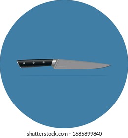 Realistic kitchen knife icon on blue background