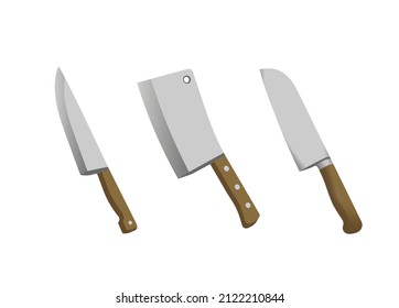 Ilustración vectorial de Kitchen Knives realista. Carnicero
