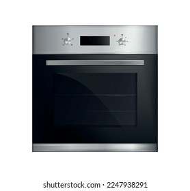 Realistic kitchen oven composition with isolated front view of modern conventional oven on blank background vector illustration