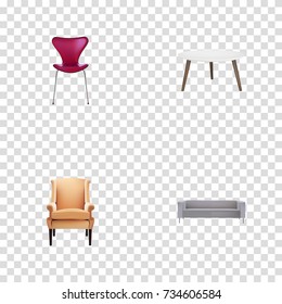 Realistic Kitchen, Stool, Comfortable And Other Vector Elements. Set Of Decoration Realistic Symbols Also Includes Furniture, Restaurant, Accent Objects.