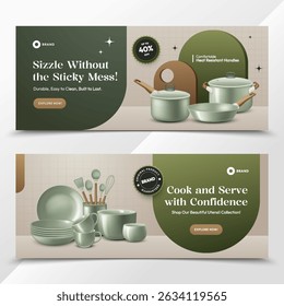 Realistic Kitchen Utensils Horizontal Banners