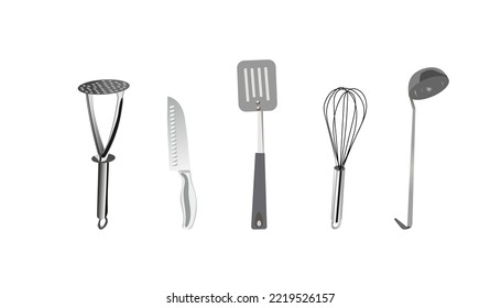 realistic kitchenware set. collection for kitchen utensil. vector illustration
