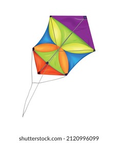 Realistic kite composition with realistic image of colorful kite on blank background vector illustration