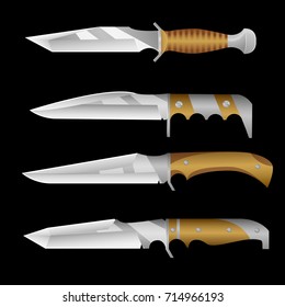 Realistic knife icons set. Vector illustration. Isolated on black background. 