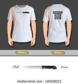 Realistic knife printed on shirt. Vector design 
