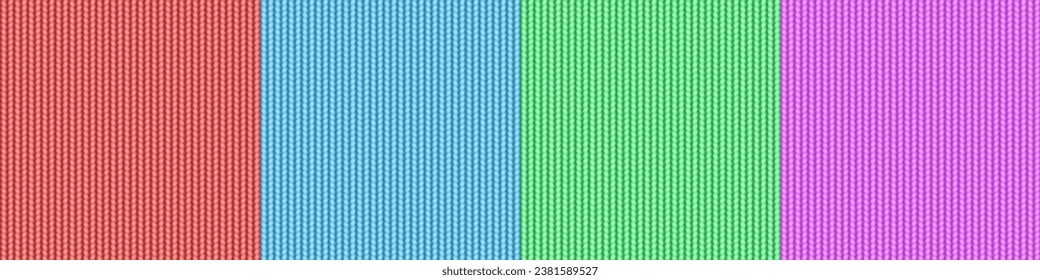 Realistic knitted pattern. Knit seamless texture cozy wool yarn fashion fabric, woolen jumper background, crochet sweater or blanket jacquard textures vector illustration of winter wool cloth design