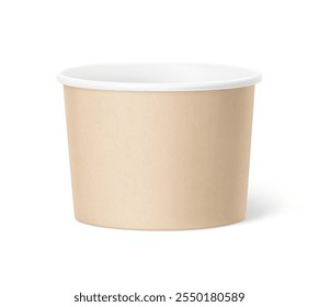 Realistic Kraft paper cup mockup. Vector illustration isolated on white background. Can be used for ice cream, sour and foods. Perfect for easy customisation and editing your graphics. EPS10.