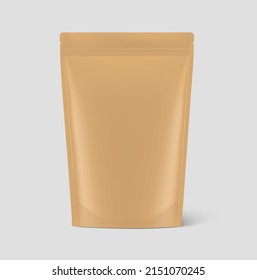 Realistic kraft pouch bag mockup isolated on grey background. Vector illustration. Perfect for the presentation of your product. EPS10.	