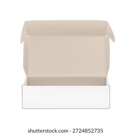 Kraft realista y maqueta de poste abierto blanco con. Ilustración vectorial aislada sobre fondo blanco. Vista frontal. Listo para su diseño. EPS10.