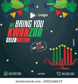 Realistic kwanzaa season celebration with instagram stories instagram and facebook story template | Kwanzaa party flyer with social media banner or instagram post template | Kwanzaa holiday african