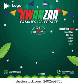 Realistic kwanzaa season celebration with instagram stories instagram and facebook story template | Kwanzaa party flyer with social media banner or instagram post template | Kwanzaa holiday african