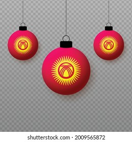 Realistic Kyrgyzstan Flag with flying light balloons. Decorative elements for national holidays.