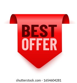 Realistic label. Best deal and sale offer text banners design objects. Vector red label.