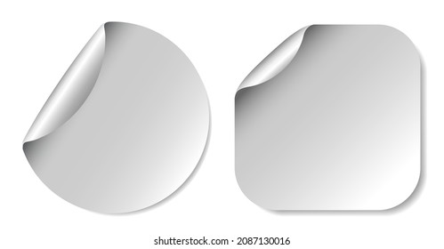Realistic label circle and square sticker icon template vector design illustration with round curl corner isolated on white background.