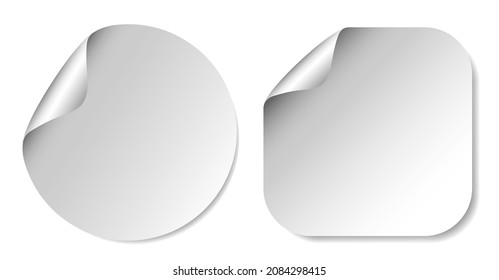Realistic label square and circle sticker icon template vector design illustration with round curl corner isolated on white background.