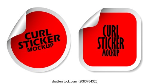 Realistic label square and cycle sticker icon template vector design illustration with round curl corner isolated on white background.