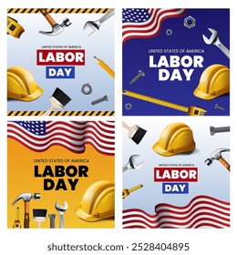 Realistic Labor day holiday square cards template set