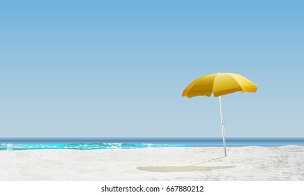 Realistic landscape of a beach with a parasol, vector illustration