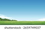 Realistic Landscape Green Meadow Distant Trees Bright Blue Sky Vector Landscapt Background